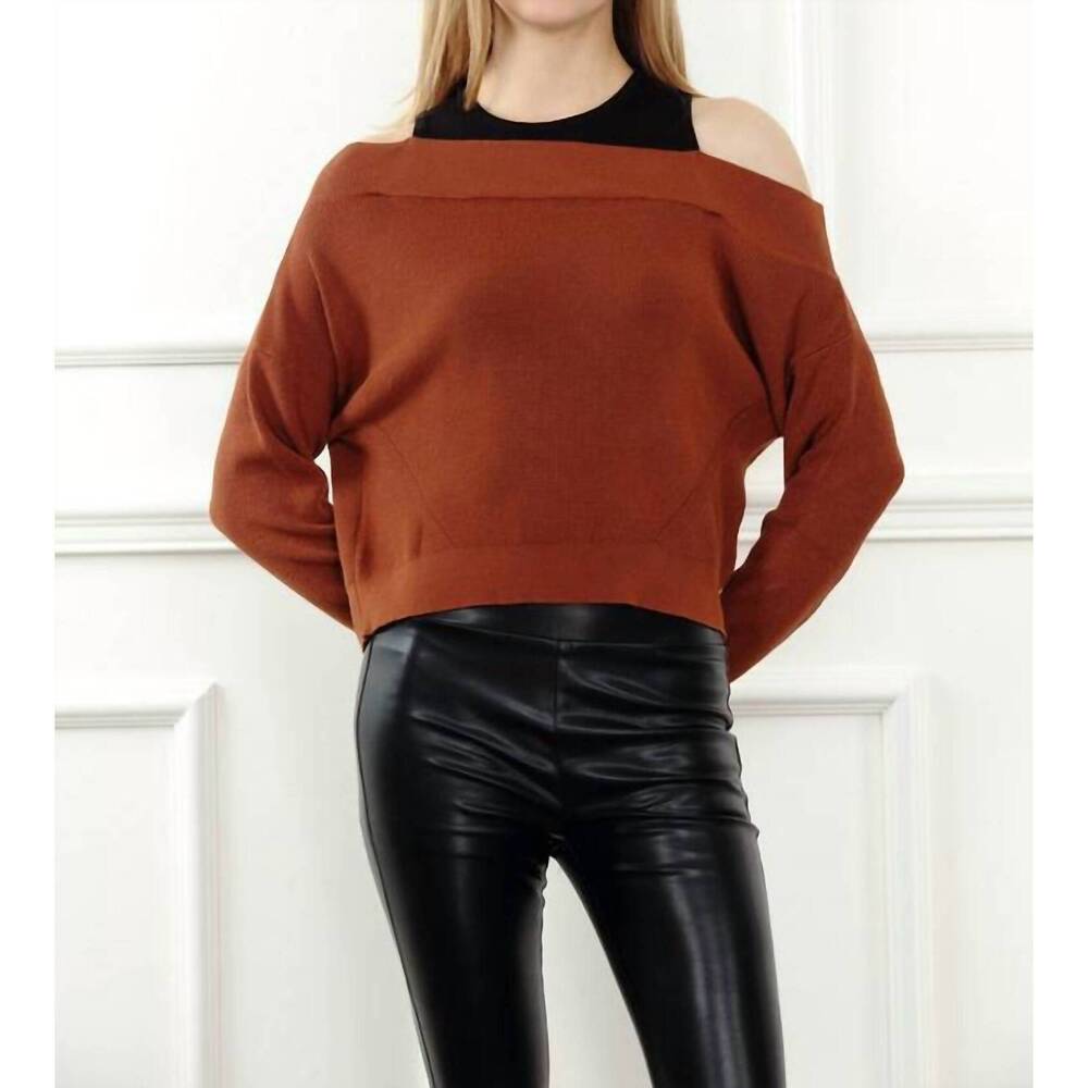 NEW ZERO DEGREE CELSIUS twofer drop shoulder sweater in mocha/black